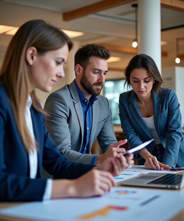 Un team di consulenti che collabora a un progetto, discutendo strategie